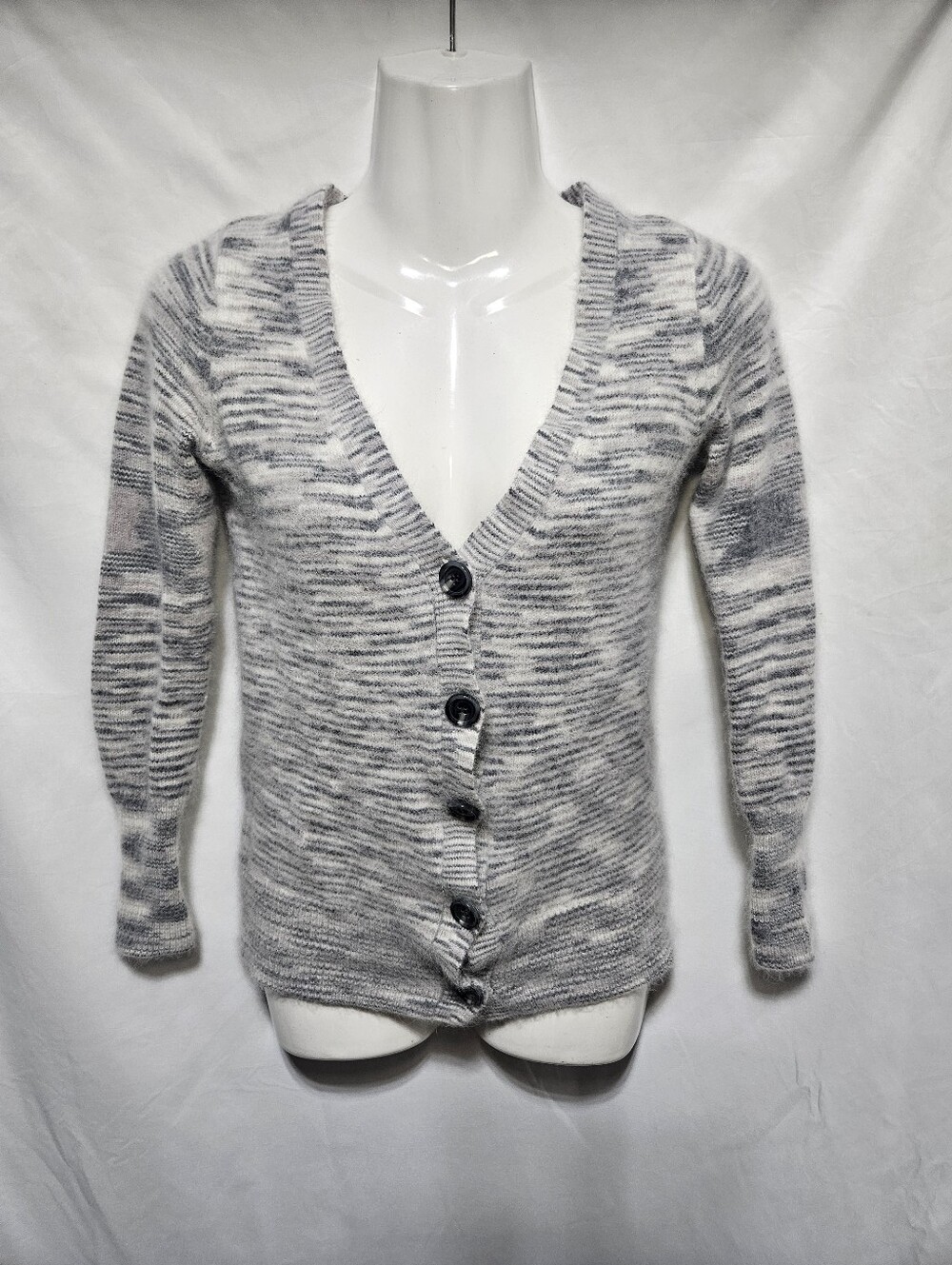 Moda International Rabbit Hair Wool Blend Striped Button Cardigan Sweater XS